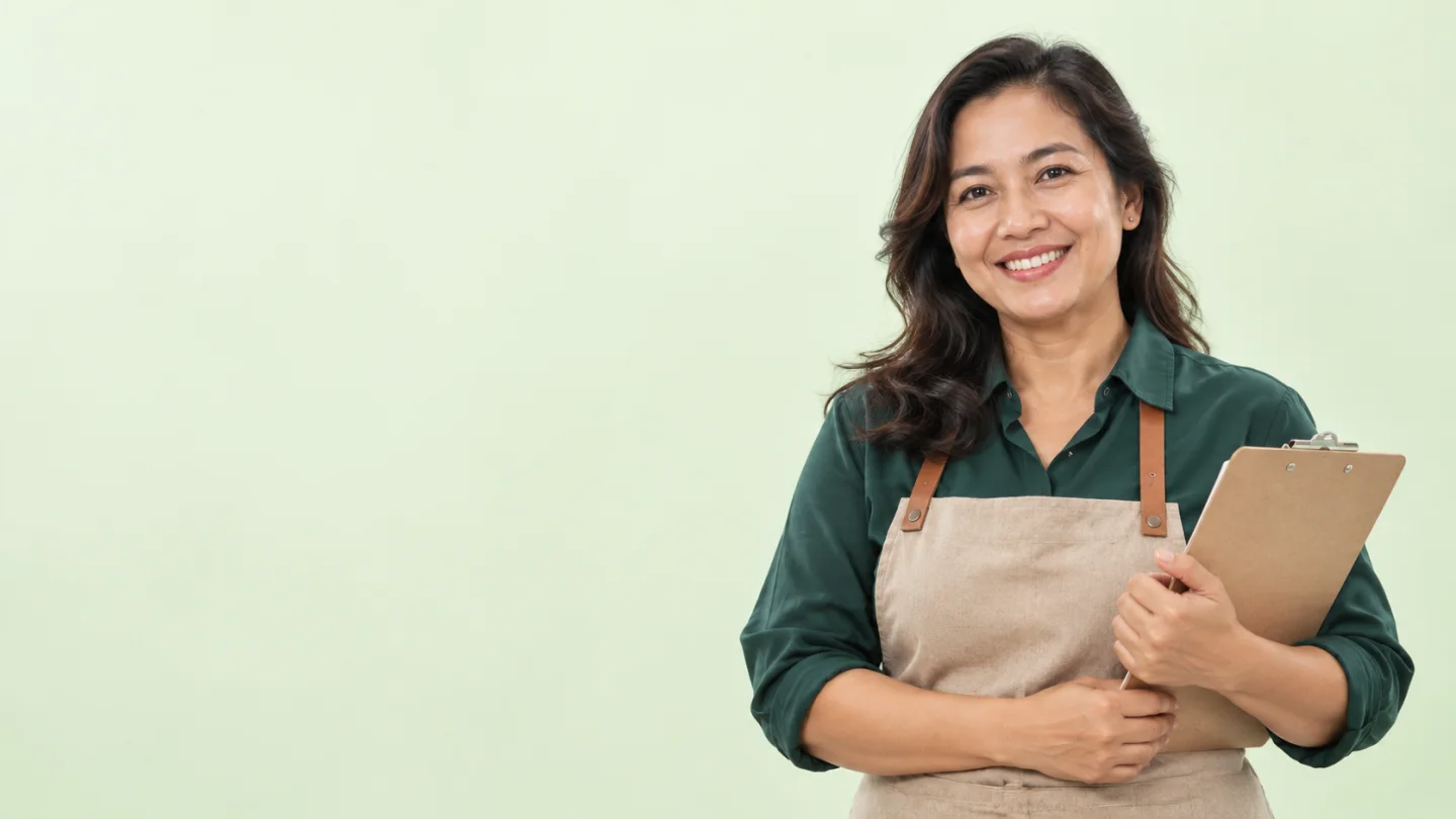 Pemilik usaha memegang papan catatan