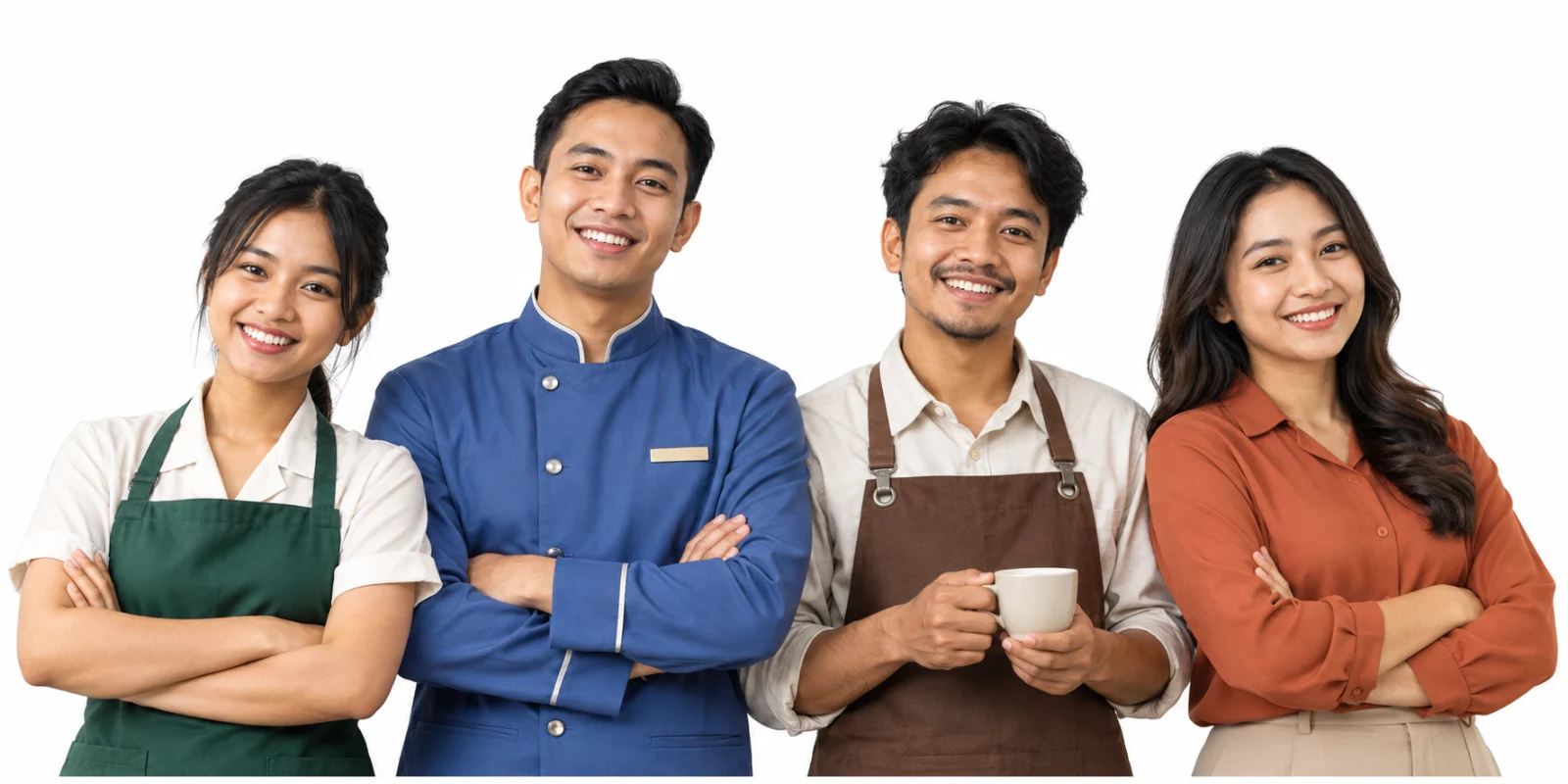 Empat pekerja Indonesia dari bidang retail, hotel, kafe, dan administrasi