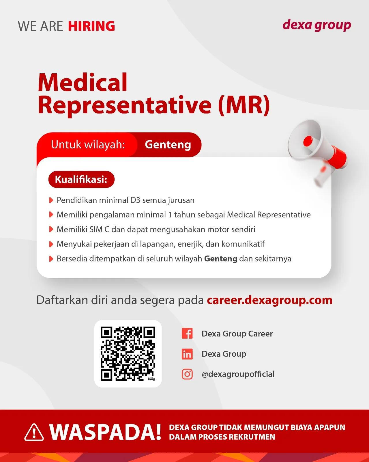 Poster lowongan Medical Representative (MR) di Dexa Group