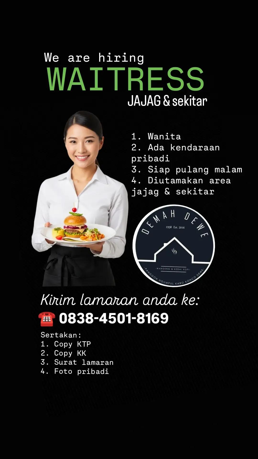 Poster lowongan Waitress di Demah Dewe