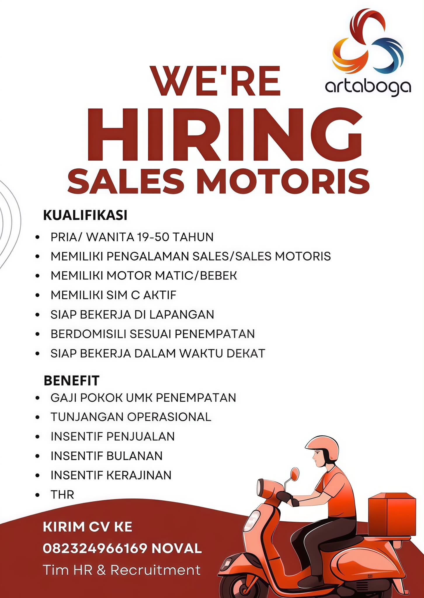 Poster lowongan Sales Motoris di Artaboga
