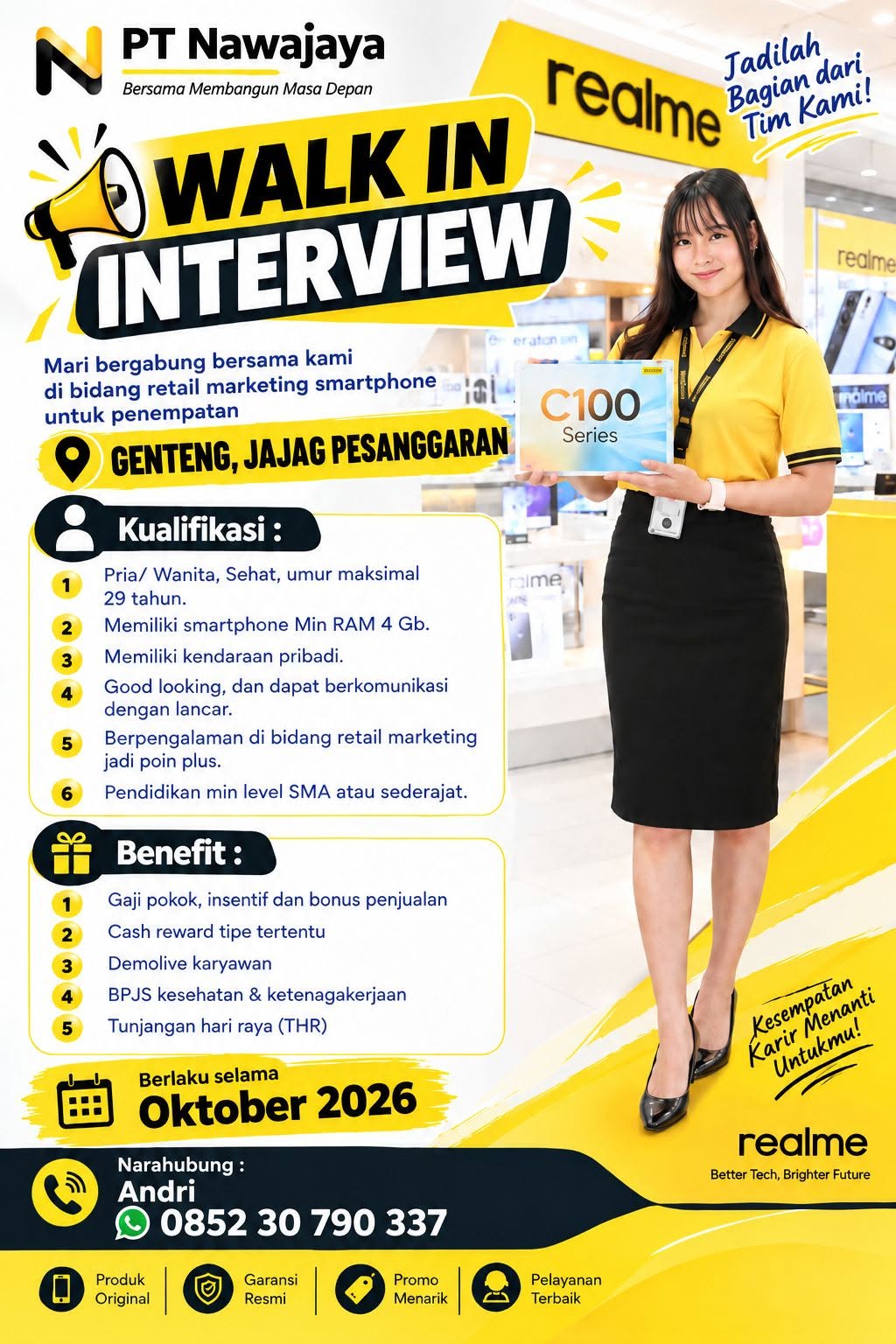 Poster lowongan Retail Marketing Smartphone di PT Nawajaya (realme)