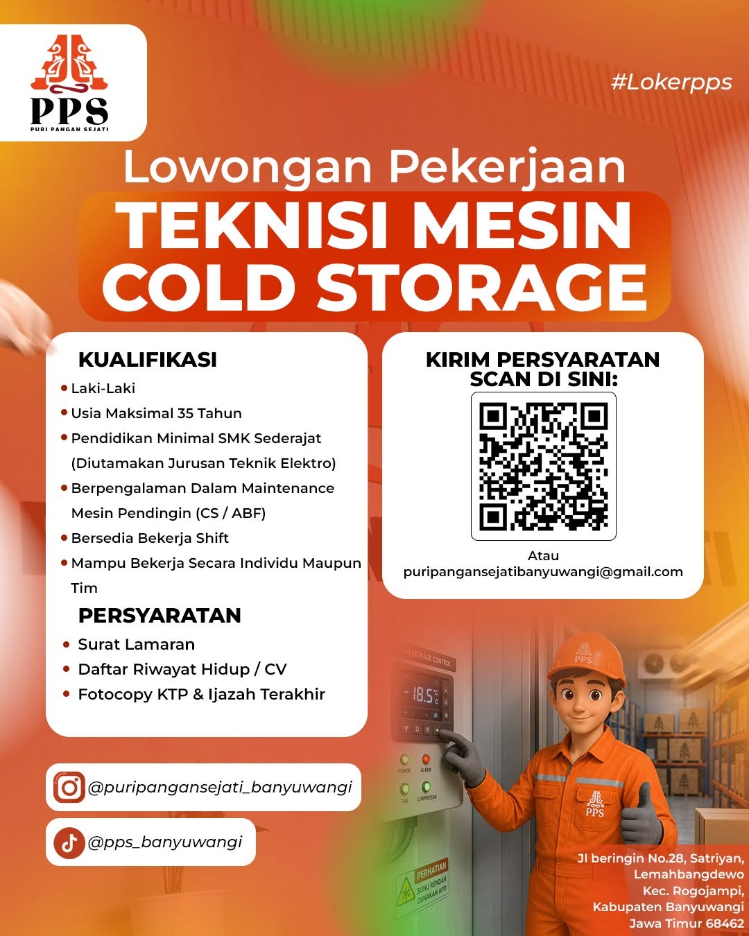 Poster lowongan Teknisi Mesin Cold Storage di PPS Puri Pangan Sejati